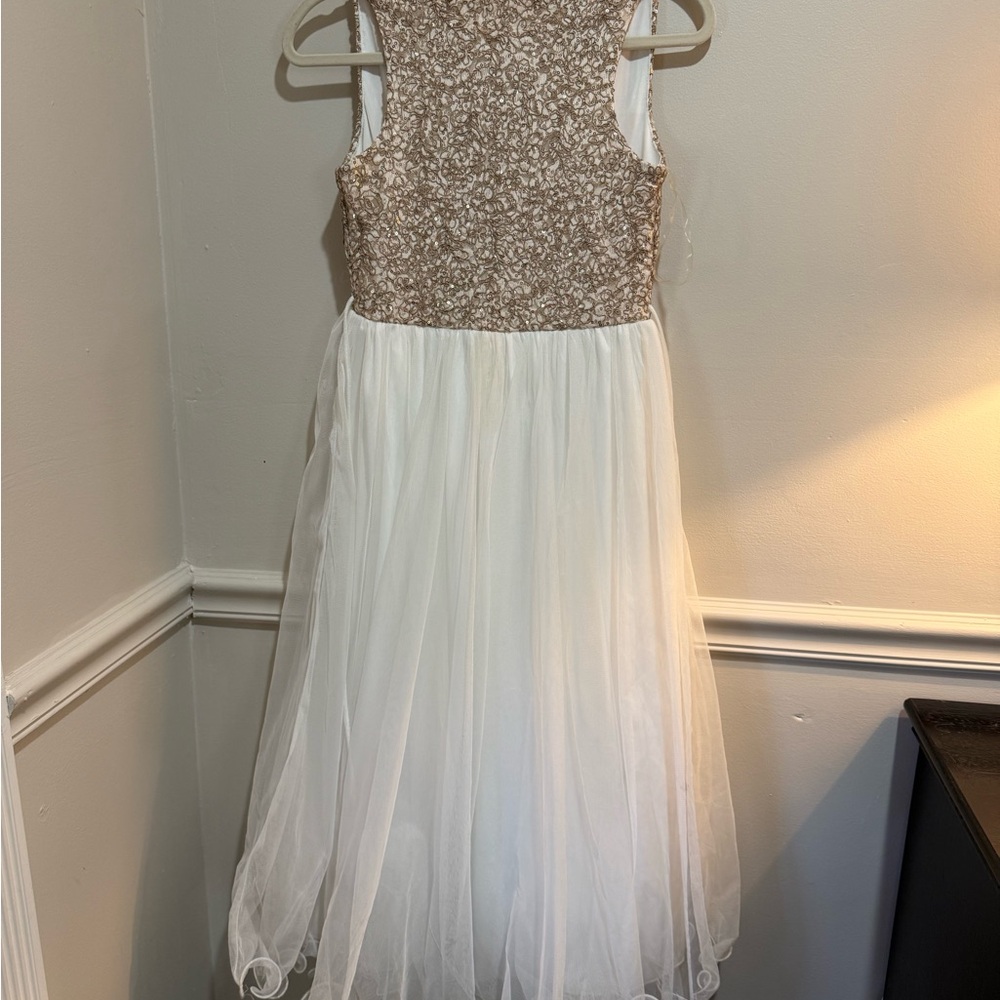 Elegant White and Gold Kids Dress